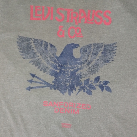 Levis Mens T-Shirt Graphic Strauss & Co Sanforized Denim Gray Size Medium - Picture 2 of 4